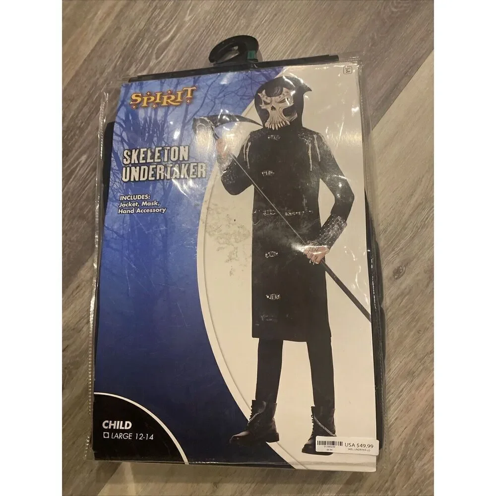 Spirit Halloween Skeleton Undertaker Child Youth Large 12-14 Kids Cosplay New